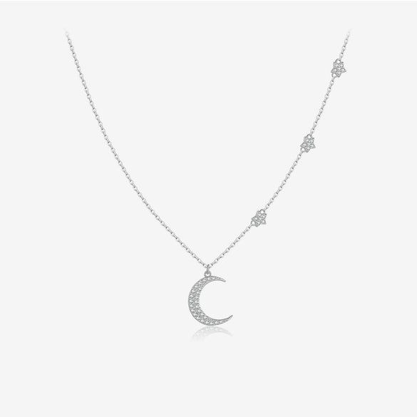 Wholesale S925 Sterling Silver Star Moon Geometric Fashion Simple All Match Stacked Clavicle Chain With Platinum And 18K Gold Electroplating For Women