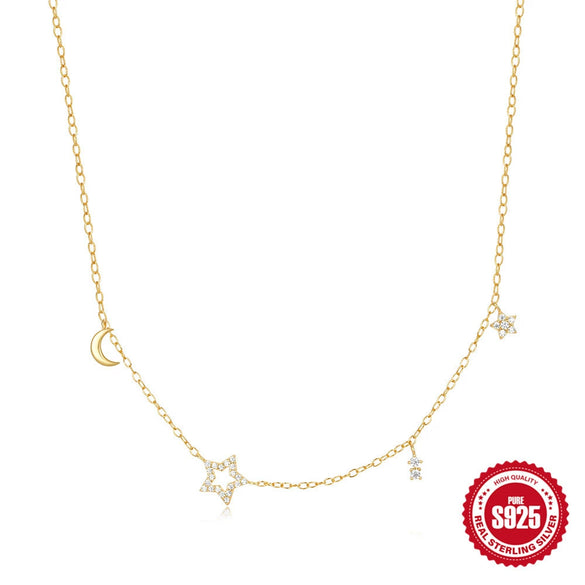 Wholesale S925 Sterling Silver Star Moon Geometric Stacked Collarbone Necklace With Electroplating For Women