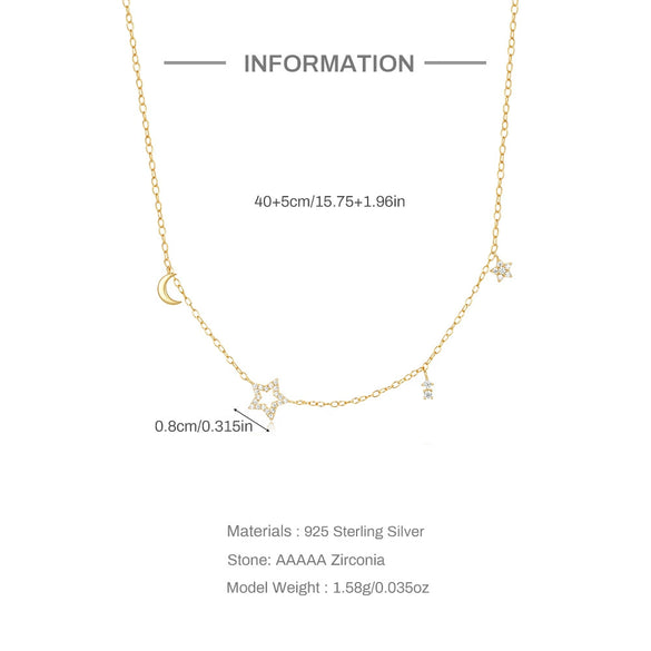 Wholesale S925 Sterling Silver Star Moon Overlapping Collarbone Necklace With Electroplating And Geometric Styling For Women