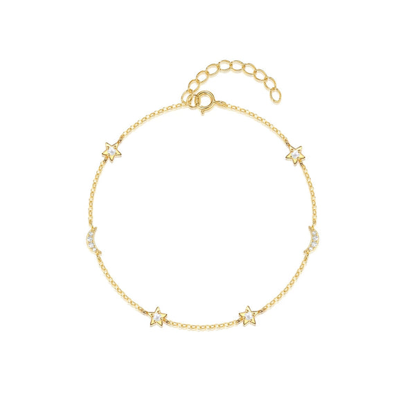 Wholesale S925 Sterling Silver Star Moon Pearl Overlapping Bracelet With Geometric Design And Real Gold Plating For Women