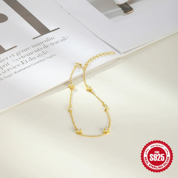 Wholesale S925 Sterling Silver Star Moon Pearl Overlapping Bracelet With Geometric Design And Real Gold Plating For Women