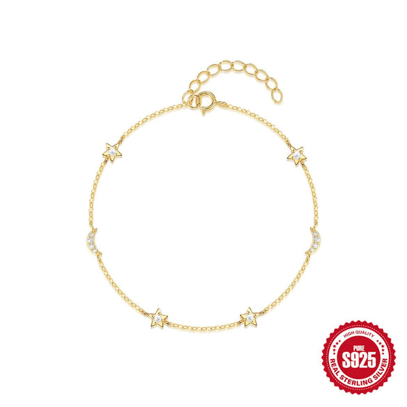 Wholesale S925 Sterling Silver Star Moon Pearl Overlapping Bracelet With Geometric Design And Real Gold Plating For Women
