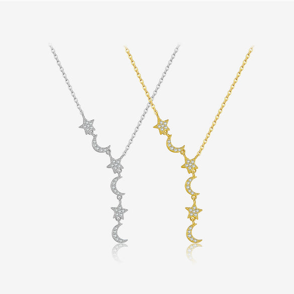 Wholesale S925 Sterling Silver Star Moon Pendant Necklace With Geometric Design And Electroplating