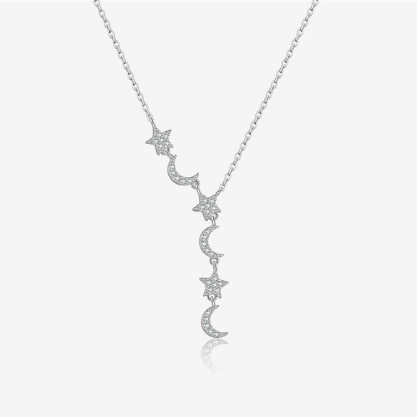 Wholesale S925 Sterling Silver Star Moon Pendant Necklace With Geometric Design And Electroplating