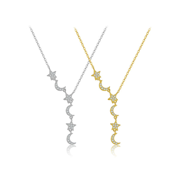 Wholesale S925 Sterling Silver Star Moon Pendant Necklace With Geometric Design And Electroplating