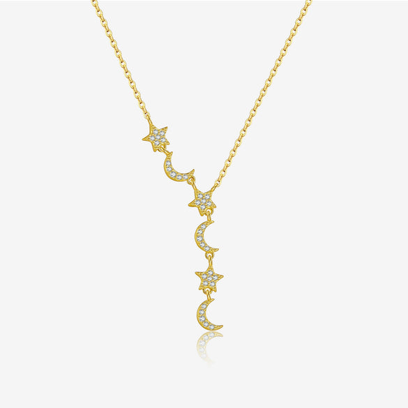 Wholesale S925 Sterling Silver Star Moon Pendant Necklace With Geometric Design And Electroplating