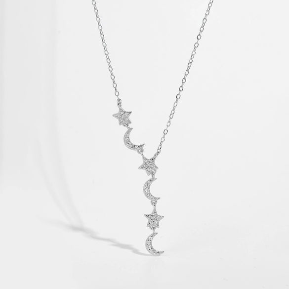 Wholesale S925 Sterling Silver Star Moon Pendant Necklace With Geometric Design And Electroplating