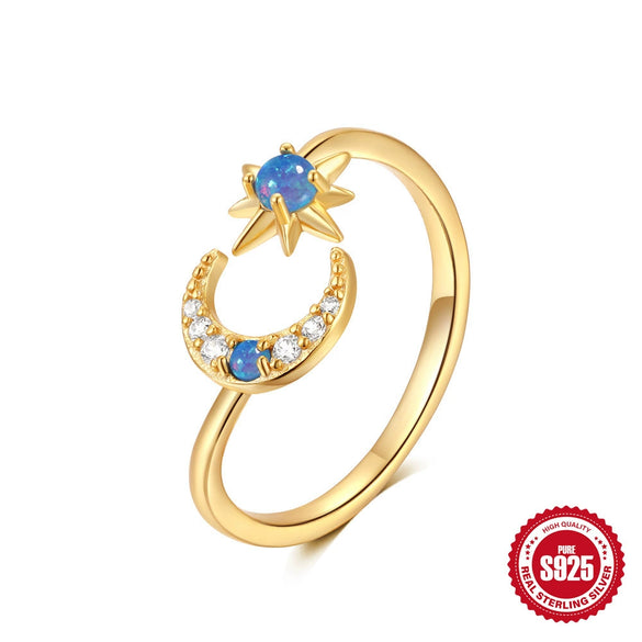 Wholesale S925 Sterling Silver Star Moon Set Opal Stacked Necklace And Adjustable Ring With O Chain Electroplated For Unisex And Women