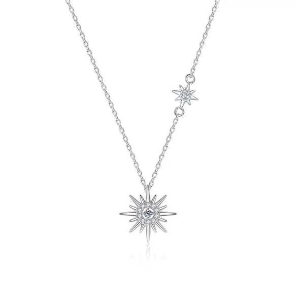 Wholesale S925 Sterling Silver Star Moon Six Point Star Pendant Necklace With Tassel And Electroplating For Women