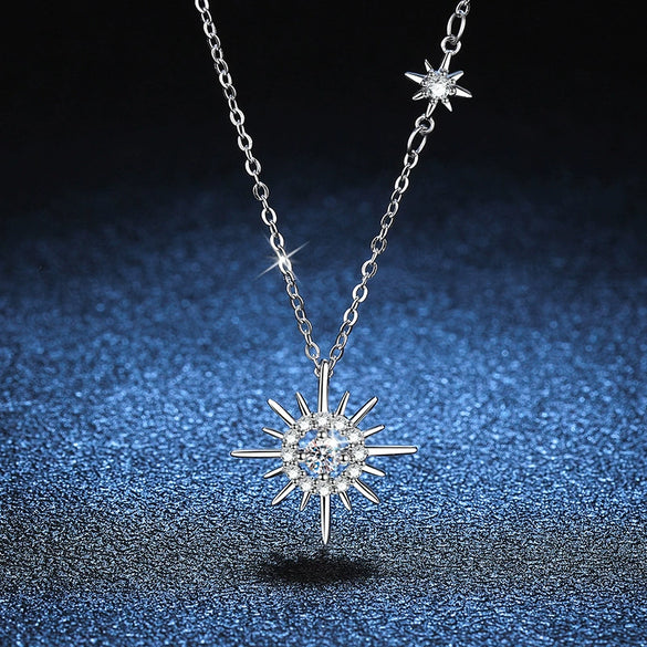 Wholesale S925 Sterling Silver Star Moon Six Point Star Pendant Necklace With Tassel And Electroplating For Women