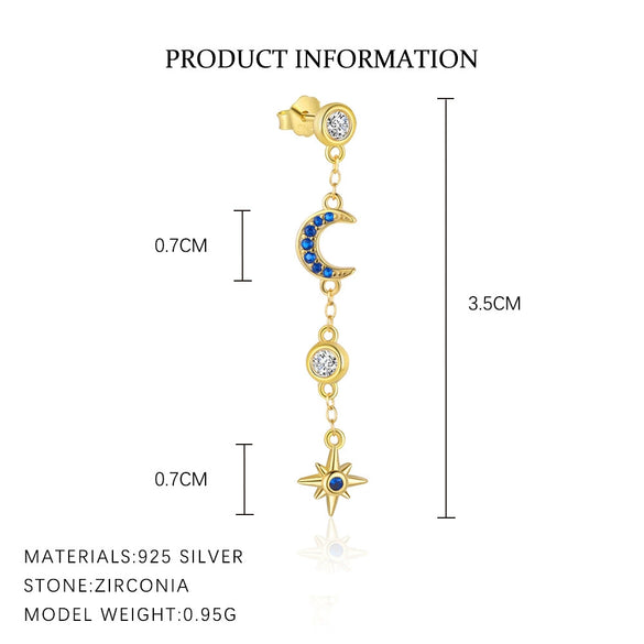 Wholesale S925 Sterling Silver Star Moon Tassel Earrings With Zirconia For Women Niche Design Star Shape