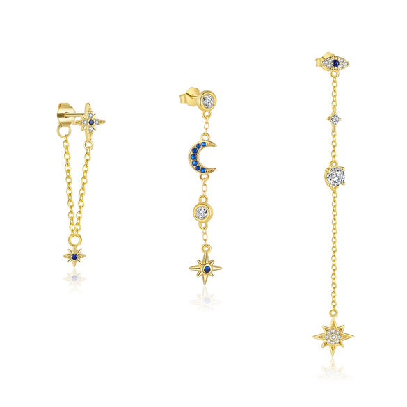 Wholesale S925 Sterling Silver Star Moon Tassel Earrings With Zirconia For Women Niche Design Star Shape