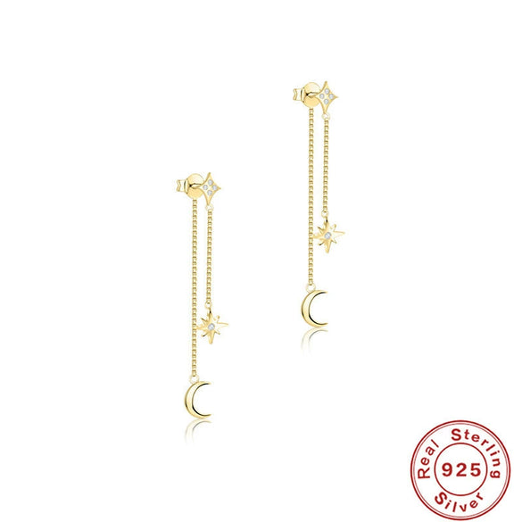 Wholesale S925 Sterling Silver Star Moon Tassel Earrings With Zirconia Treatment And Star Shaped Design For Women
