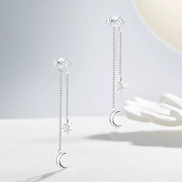 Wholesale S925 Sterling Silver Star Moon Tassel Earrings With Zirconia Treatment And Star Shaped Design For Women