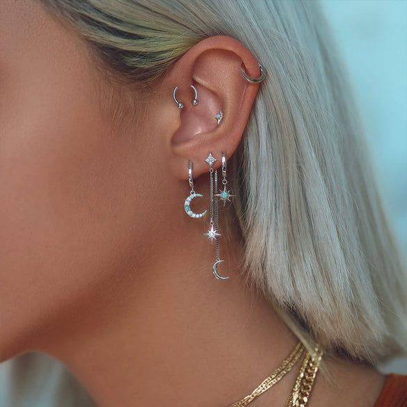 Wholesale S925 Sterling Silver Star Moon Tassel Earrings With Zirconia Treatment And Star Shaped Design For Women