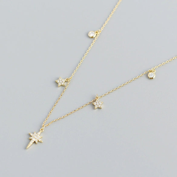 Wholesale S925 Sterling Silver Star Pattern Cross Chain Light Luxury Necklace With Electroplating