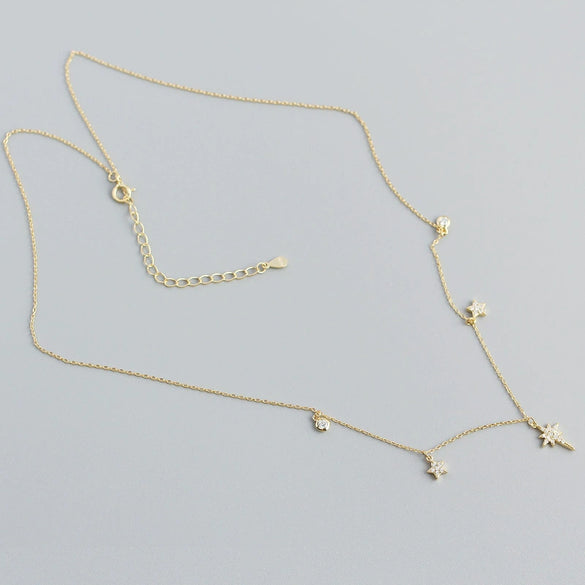 Wholesale S925 Sterling Silver Star Pattern Cross Chain Light Luxury Necklace With Electroplating