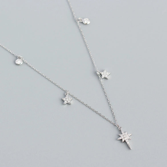 Wholesale S925 Sterling Silver Star Pattern Cross Chain Light Luxury Necklace With Electroplating