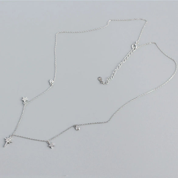 Wholesale S925 Sterling Silver Star Pattern Cross Chain Light Luxury Necklace With Electroplating