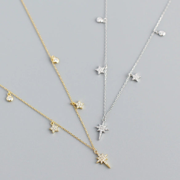 Wholesale S925 Sterling Silver Star Pattern Cross Chain Light Luxury Necklace With Electroplating