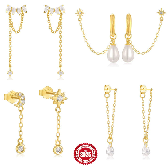 Wholesale S925 Sterling Silver Star Pearl Tassel Earring With Geometric Design And Electroplating For Women