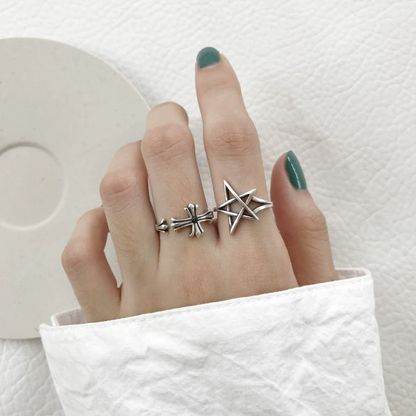 Wholesale S925 Sterling Silver Star Retro Rock Art Style Open Ring With Polishing Treatment