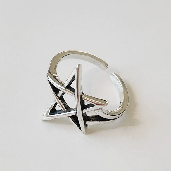 Wholesale S925 Sterling Silver Star Retro Rock Art Style Open Ring With Polishing Treatment