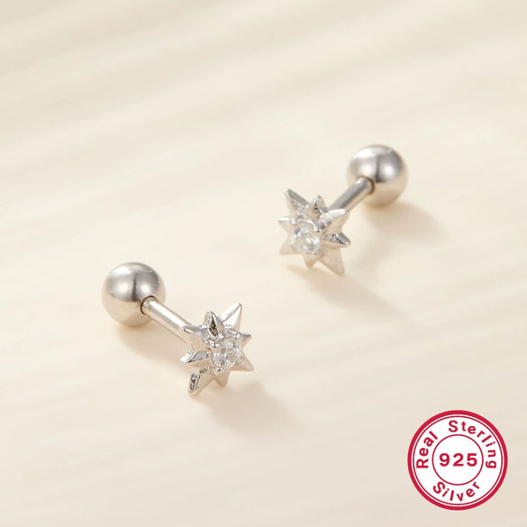 Wholesale S925 Sterling Silver Star Screw Earrings With Electroplating Exquisite Compact Personality Niche Design All Match Women's Earrings