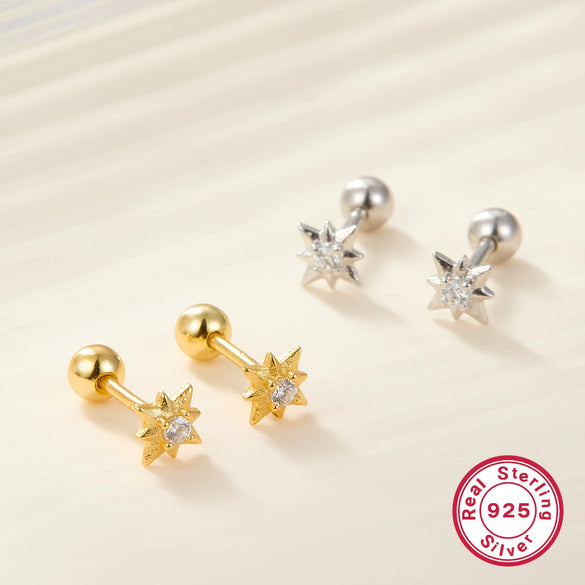 Wholesale S925 Sterling Silver Star Screw Earrings With Electroplating Exquisite Compact Personality Niche Design All Match Women's Earrings