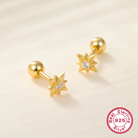 Wholesale S925 Sterling Silver Star Screw Earrings With Electroplating Exquisite Compact Personality Niche Design All Match Women's Earrings