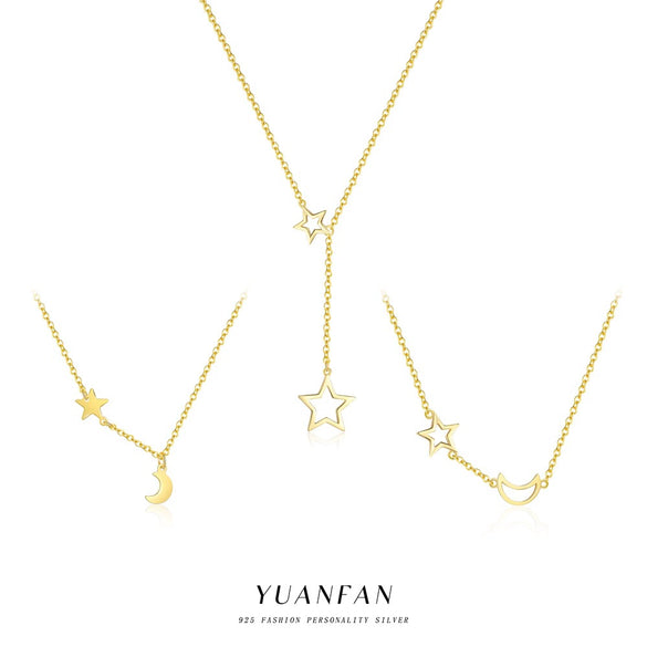 Wholesale S925 Sterling Silver Star Shape Necklace For Women Light Luxury Fashion Hollowout Electroplated Cross Chain