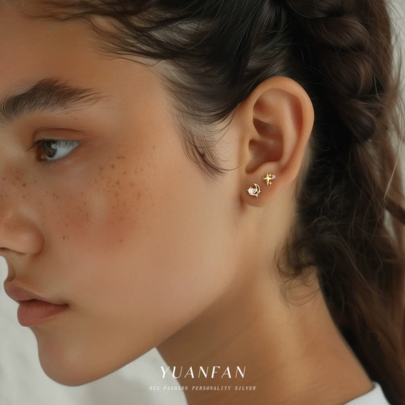 Wholesale S925 Sterling Silver Star Shape Zircon Earrings For Women With Crown Flower Bow Tie Design
