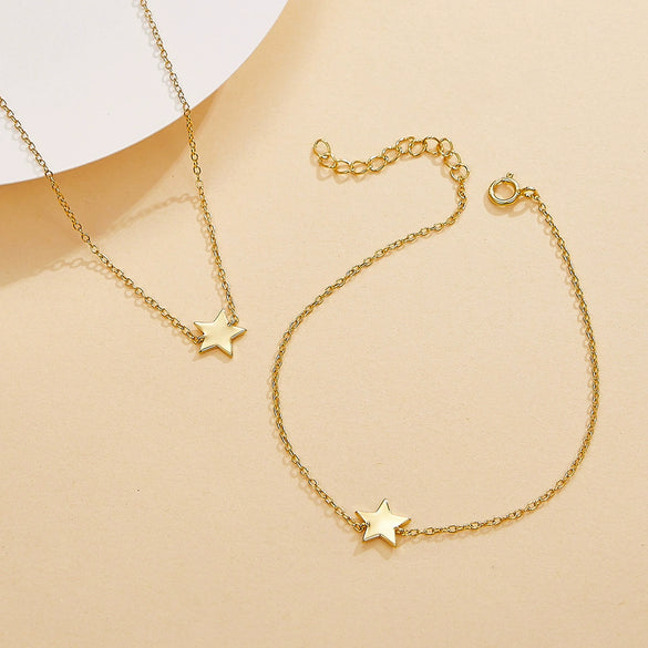Wholesale S925 Sterling Silver Star Shaped Bracelet And Necklace Set With Electroplating Simple Niche Design For Girlfriends Featuring Star Sun And Moon Clouds Cosmic Patterns