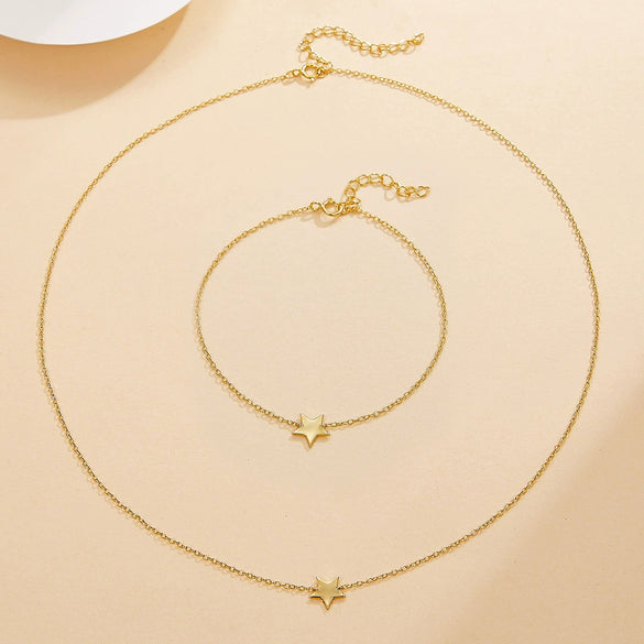 Wholesale S925 Sterling Silver Star Shaped Bracelet And Necklace Set With Electroplating Simple Niche Design For Girlfriends Featuring Star Sun And Moon Clouds Cosmic Patterns