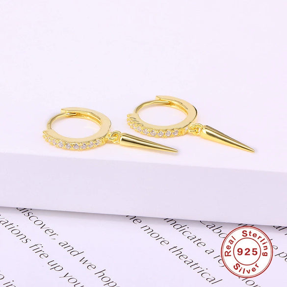 Wholesale S925 Sterling Silver Stud Earrings Punk Style Geometric Inlaid Zircon Earrings For Women