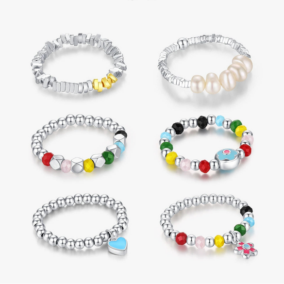 Wholesale S925 Sterling Silver Summer Color Beaded Dopamine Niche Design Broken Silver Ring For Women With Electroplating