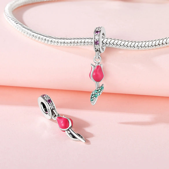 Wholesale S925 Sterling Silver Sunflower Tulip Pendant Jewelry Accessories For Bracelet And Necklace With Dripping Oil Design