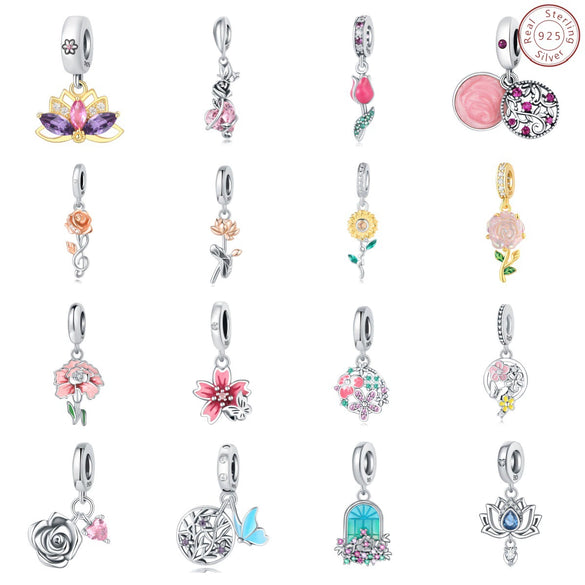 Wholesale S925 Sterling Silver Sunflower Tulip Pendant Jewelry Accessories For Bracelet And Necklace With Dripping Oil Design