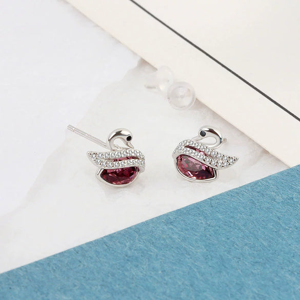 Wholesale S925 Sterling Silver Swan Pattern Austrian Crystal Necklace And Stud Earrings With Electroplating