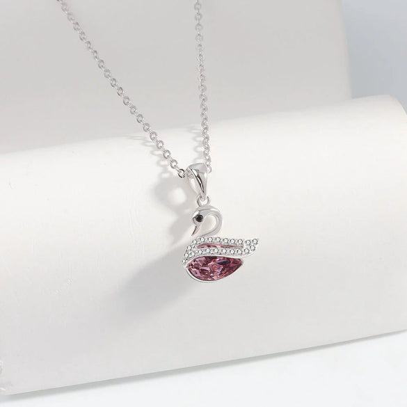 Wholesale S925 Sterling Silver Swan Pattern Austrian Crystal Necklace And Stud Earrings With Electroplating