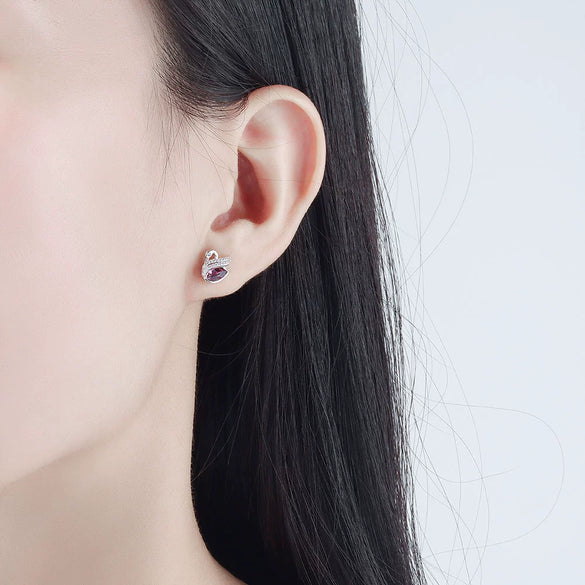 Wholesale S925 Sterling Silver Swan Pattern Austrian Crystal Necklace And Stud Earrings With Electroplating