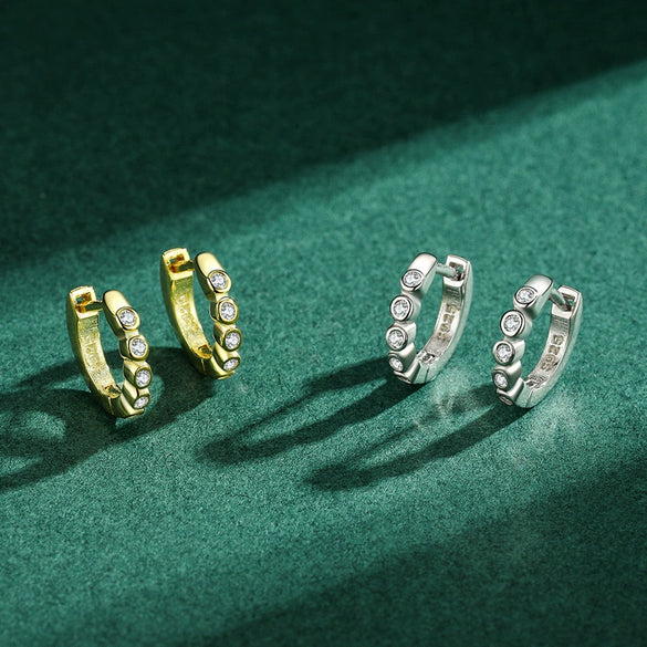 Wholesale S925 Sterling Silver Sweet Cute Row Diamond Earrings With Geometric Design And Seiko Craftsmanship