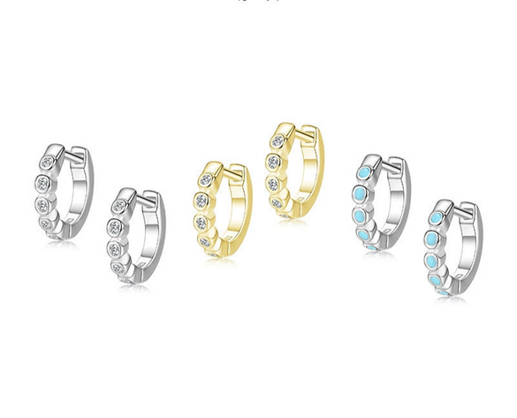 Wholesale S925 Sterling Silver Sweet Cute Row Diamond Earrings With Geometric Design And Seiko Craftsmanship