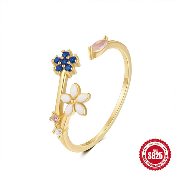 Wholesale S925 Sterling Silver Sweet Fairy Butterfly Flower Geometric Open Ring With Electroplating