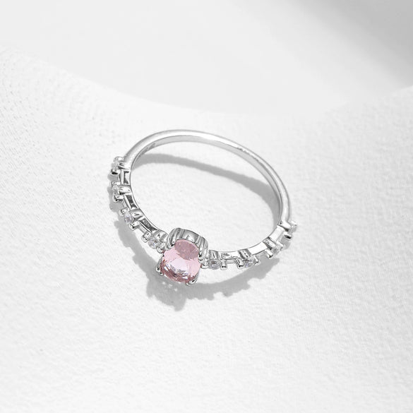 Wholesale S925 Sterling Silver Sweet Geometric Pink Crystal Diamond Inlay Female Ring