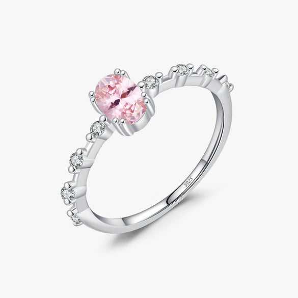 Wholesale S925 Sterling Silver Sweet Geometric Pink Crystal Diamond Inlay Female Ring