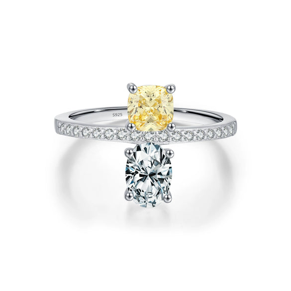 Wholesale S925 Sterling Silver Sweet Square Sugar Geometric Artificial Diamond Ring For Women