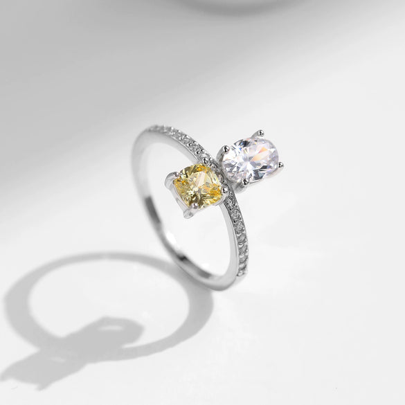 Wholesale S925 Sterling Silver Sweet Square Sugar Geometric Artificial Diamond Ring For Women