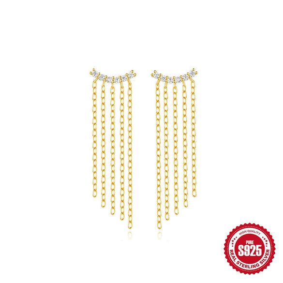 Wholesale S925 Sterling Silver Tassel Chain Geometric Star Inlaid Stone Earrings For Women