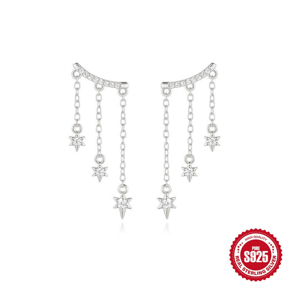 Wholesale S925 Sterling Silver Tassel Chain Geometric Star Inlaid Stone Earrings For Women